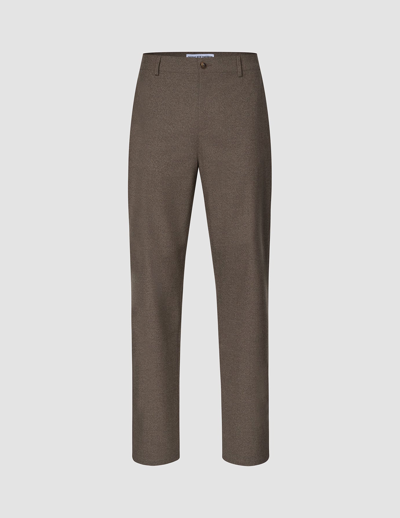 Atelier-bukser i avslappet passform, mørk beige, i brutt twill med knappelukking og beltehemper.